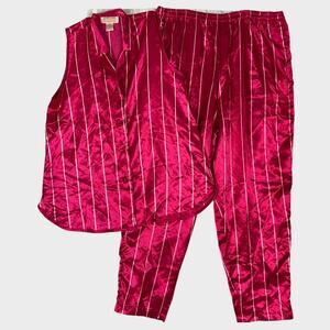 A'Milano Intimates Womens Medium 2 Piece Satin Pink Stripe Pajama Set